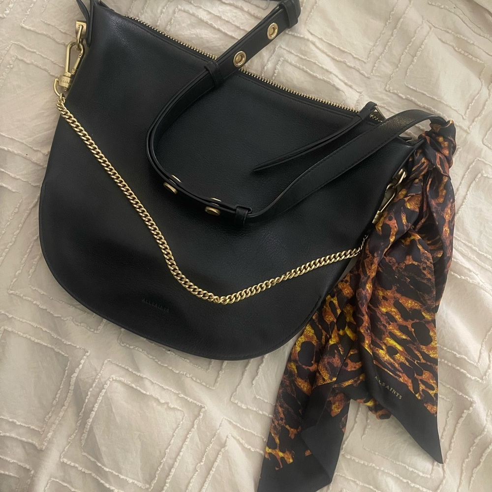 AllSaints shoulder bag AND AllSaints fire cheetah wrap scarf